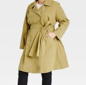 Ava & Viv Plus Size Olive Green, Belt Waist, Snap Closure Rain Coat Trench Style
